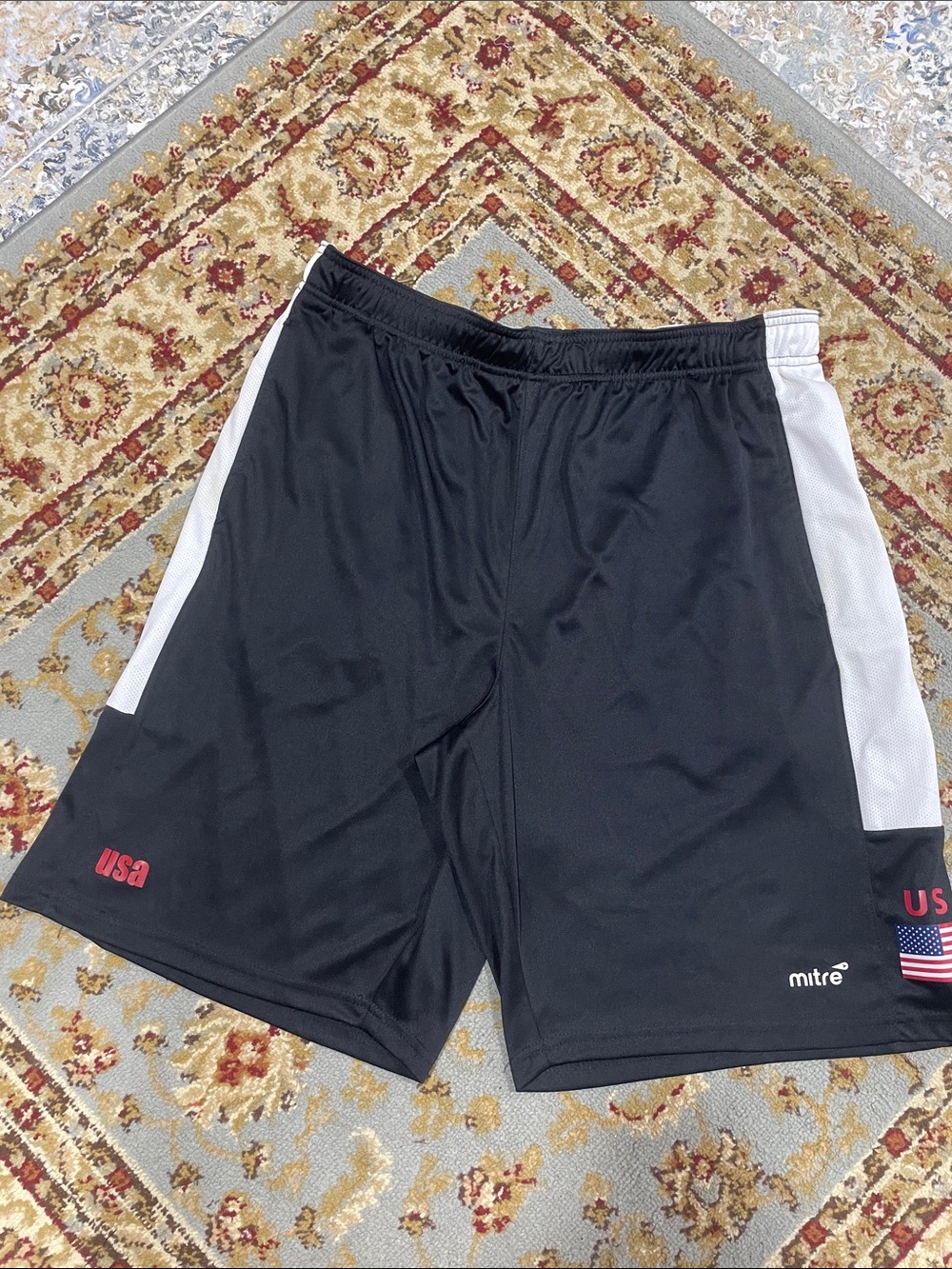 Mitre Men's Black Athletic Shorts with White Side Panels and USA Accent